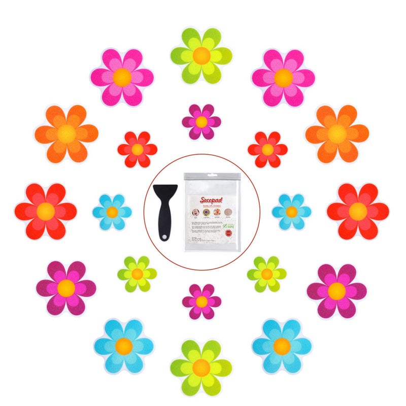 Secopad Original Non Slip Bathtub Stickers  20 PCS Shower Floor Non Slip Stickers Bright Flowers Appliques with Premium Scraper - Image 1